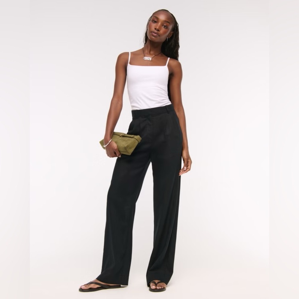 NWT! Abercrombie Linen Blend Ultra Wide Leg Sloane Pants in Black - Size 30 🌺